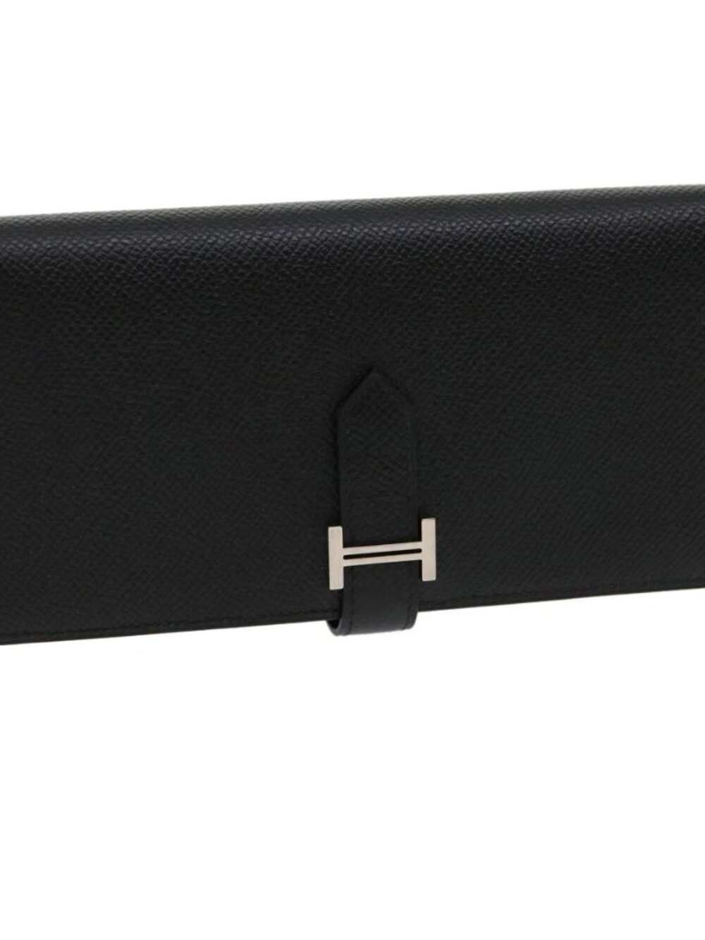 HERMES Bean souffl Long Wallet SilverMetal Black Auth 30947SM - Picture 1 of 16